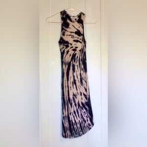 Blue and White Asymmetrical Tie-Dye Midi Dress